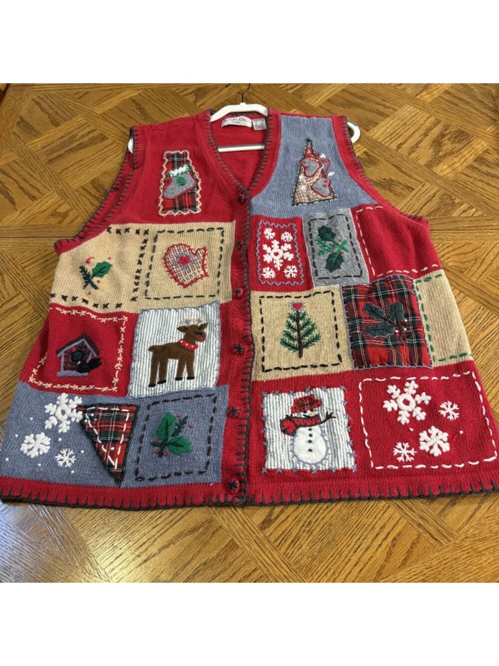 Victoria Jones Womens 3X Christmas Patchwork Ugly Sweater Vest Red Holiday